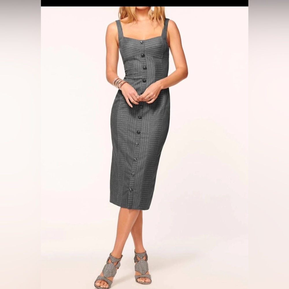 Ramy Brook Briella Gray Pinstripe Dress Women Size 8 Career Business Party  NEW